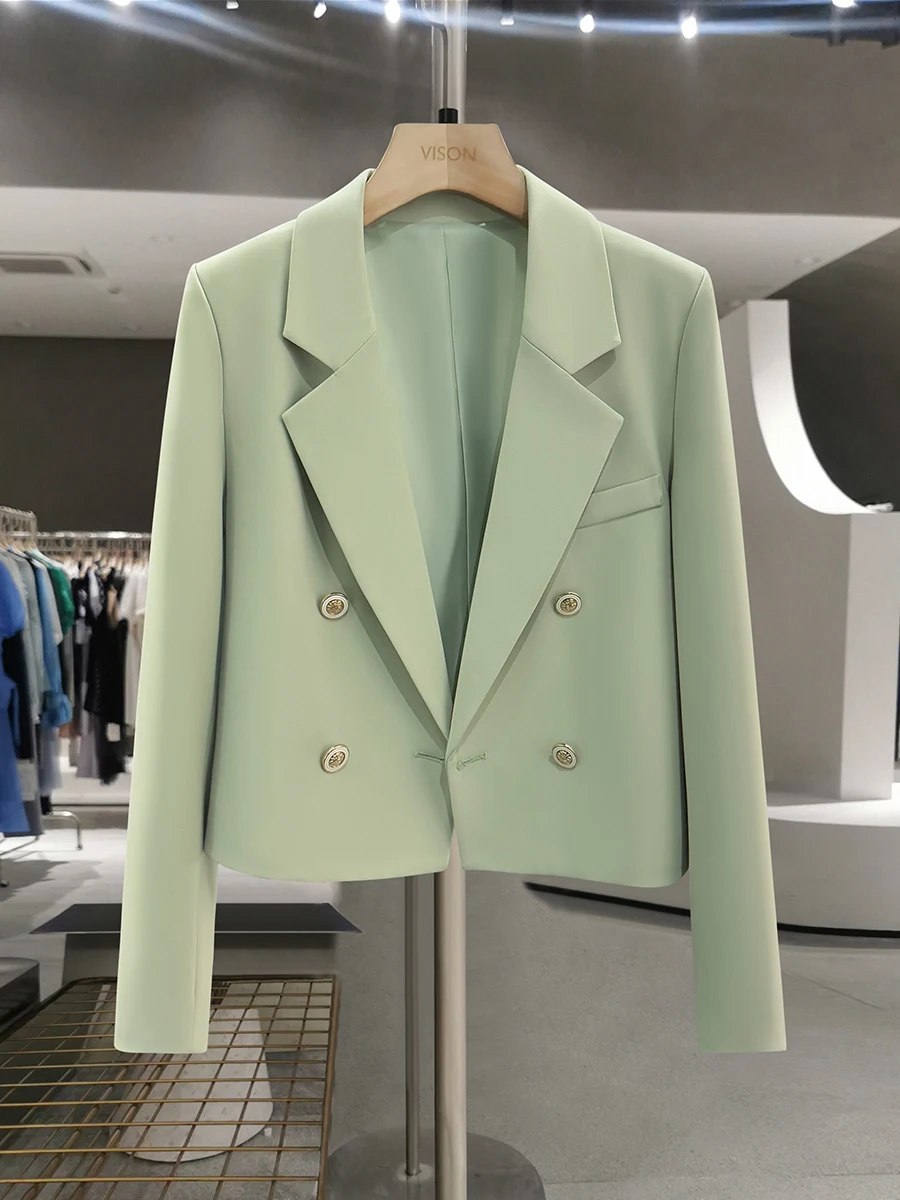 

Женский короткий пиджак в британском стиле, модный, весенне-осенний, в холодных тонах, на пуговицах, из полиэстера, для офиса