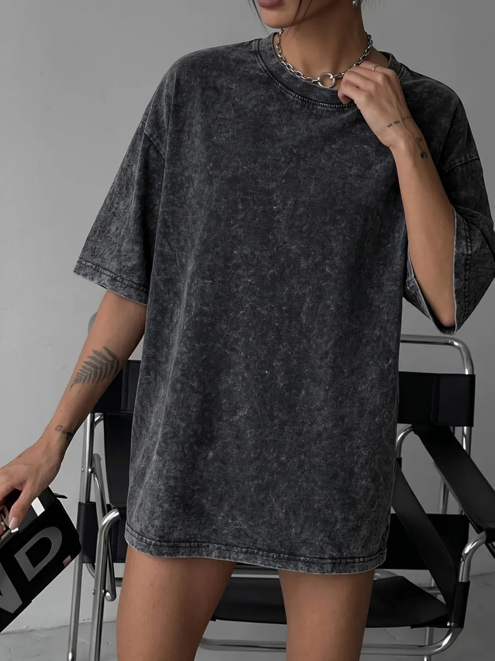  Summer Cotton Short Sleeve Tops Fashion Solid Washed T-Shirts For Womens Casual O-Neck Comfortable Tees Street Oversized Clothes 