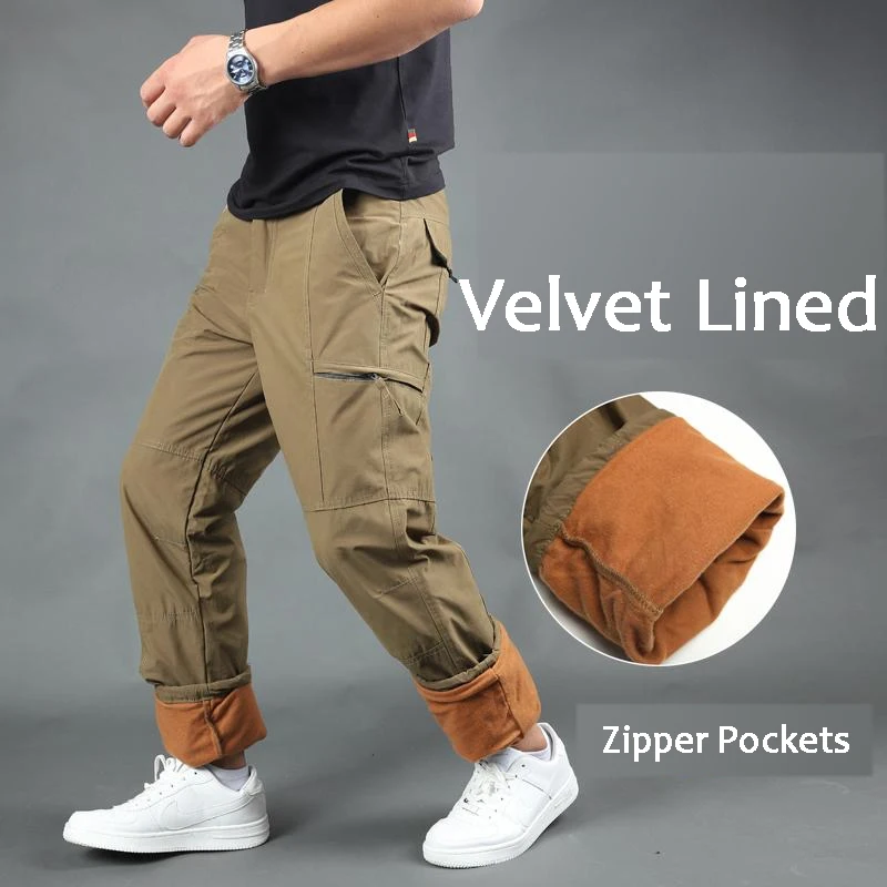 

Men's Fleece Trousers Casual Tactical Pants Loose Velvet Lined Cargo Outdoor Mountaineering Jogging 3XL Cotton Overalls