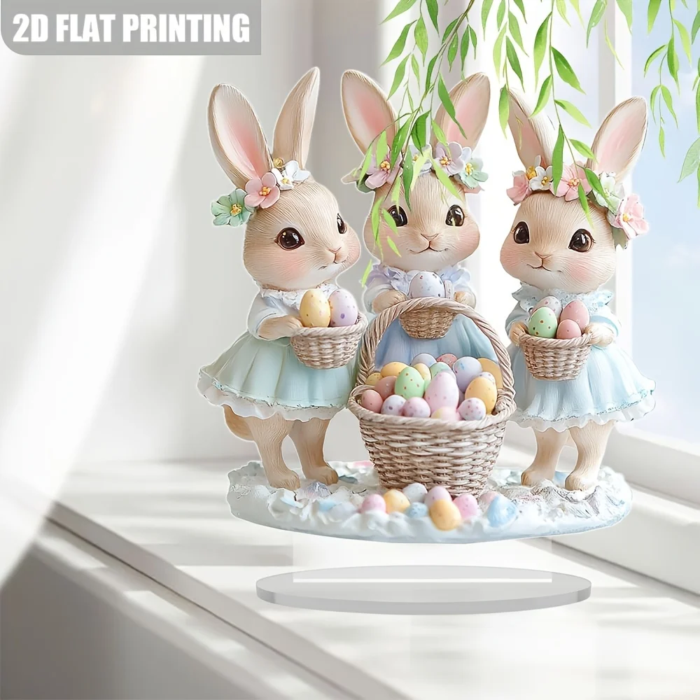 1 Piece, Easter Bunny Acrylic 2D Desktop Ornament (7 Inches X7.87 Inches), Multi-Purpose Window