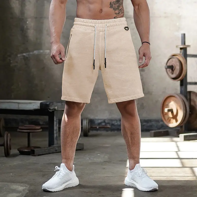 Open Crotch Outdoor Sex Cotton Sweatpants Men's Gym Shorts Sports Quick Dry Workout Running Casual Training Short Zipper Pockets