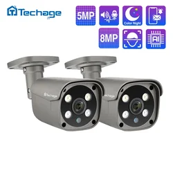 Techage HD 5MP 8MP 4K POE IP камера Двусторонняя аудиосвязь Smart AI Цветная ночная съемка Уличная POE камера безопасности для к