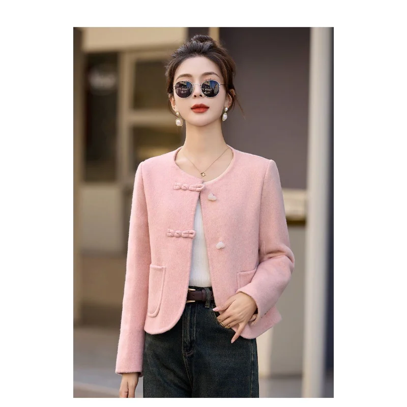 

Women's New Stitched Round Neck Button Pocket New Western Solid Color Versatile Casual Long Sleeve Jackets