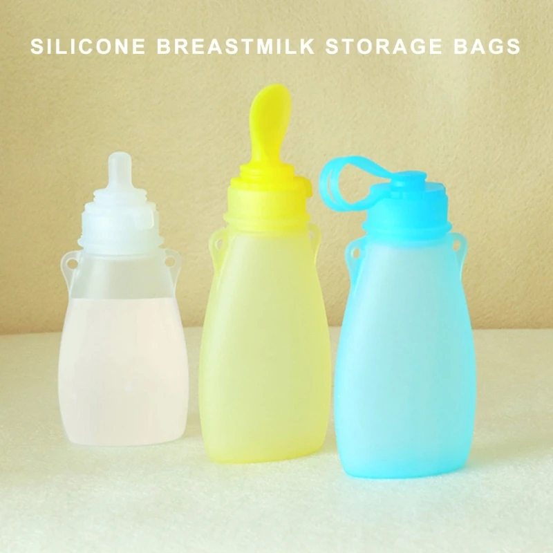 3 Stuks Bpa Vrije Siliconen Baby Moedermelk Opbergtas Herbruikbare Lekvrije Moedermelk Vrieszakjes Veilig Babyvoeding Zak 180Ml/240Ml