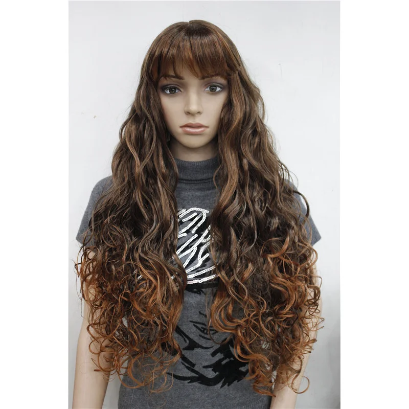 

Ladies Wig Long Curly Wig Women's Wig Golden Brown Hair Party Wigs+Wig Cap