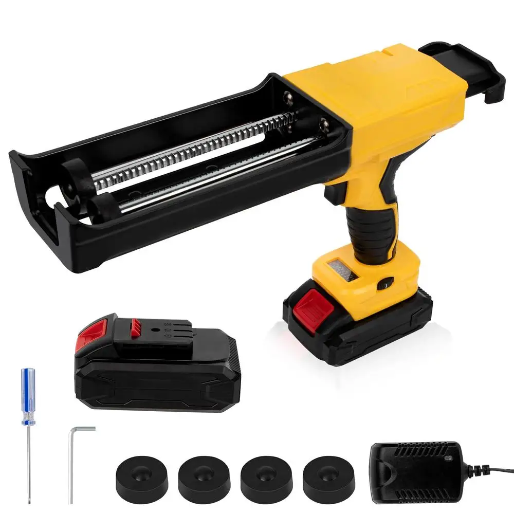 400mL Electric Cordless Caulking Gun Dripless Adhesive Epoxy Gun 1:1 Mix Ratio LED Light Fast Charger 6 Speeds Dual Battery