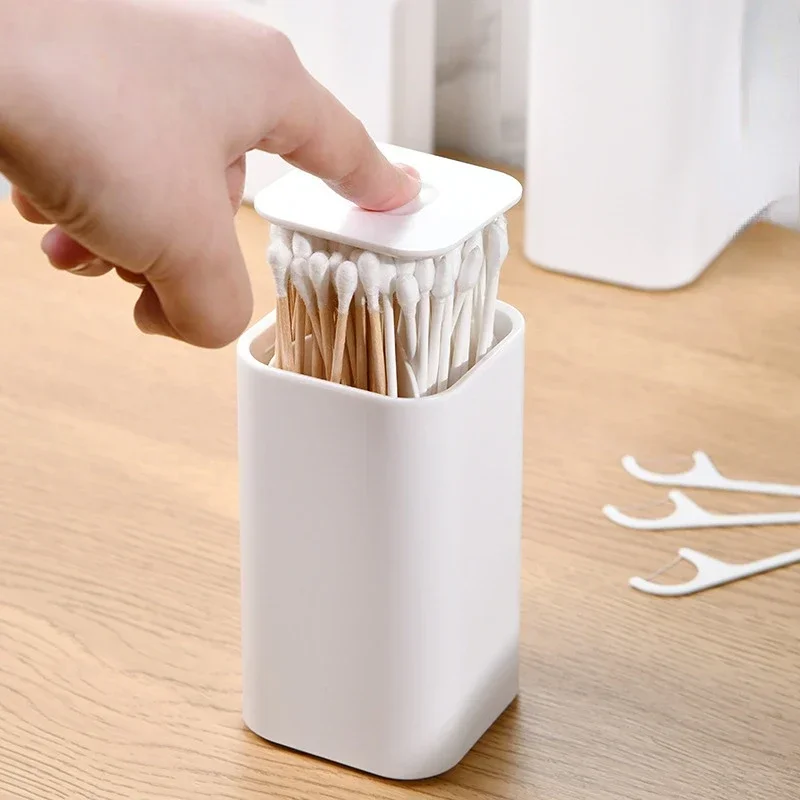 Toothpick Box Cotton Swabs Holder Tooth Pick Automatic Dispenser Press Swabs Box