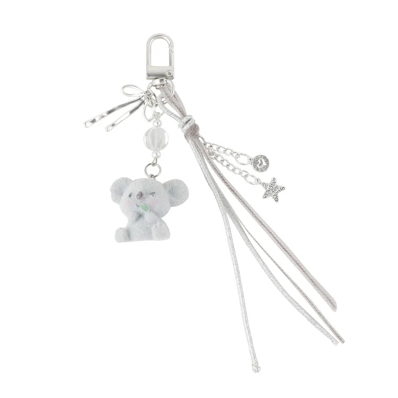 1 조각 부드러운 귀여운 몰려 들고 코알라 술 키 체인 매력 Y2k 학생 선물 여성 가방 펜던트 맞춤형 실버 체인 열쇠 고리