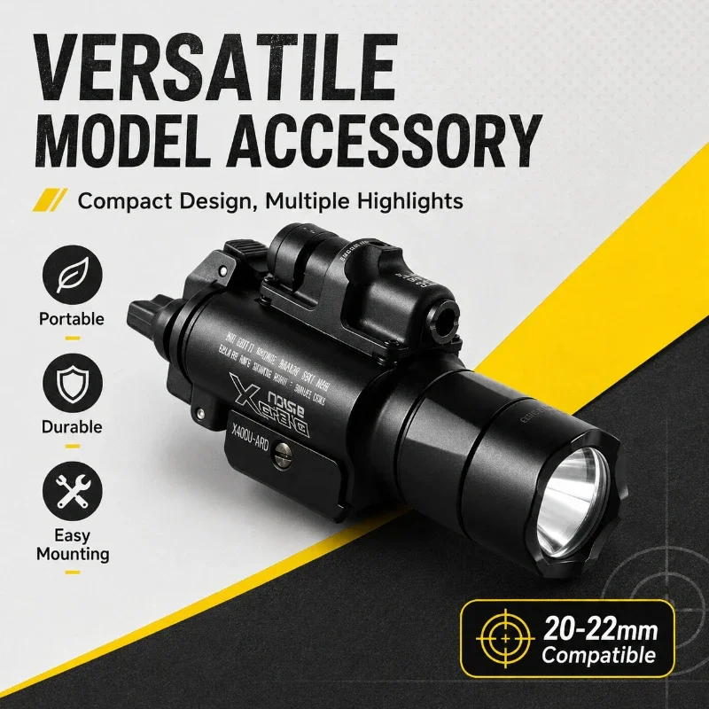 Practical Model LED Flashlight Wear‑Resistant Alloy Body Simple Installation Base Fit 20‑22mm Rail Hobby Supply