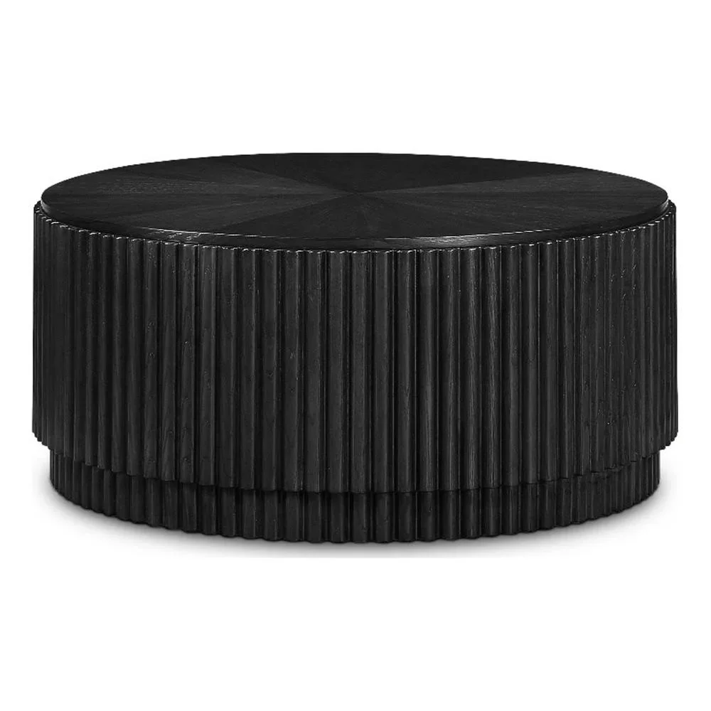 ！@Combohome Black Coffee Table Round Coffee Table with Storage, Modern Wooden Coffee Table with Solid Wood Veneered