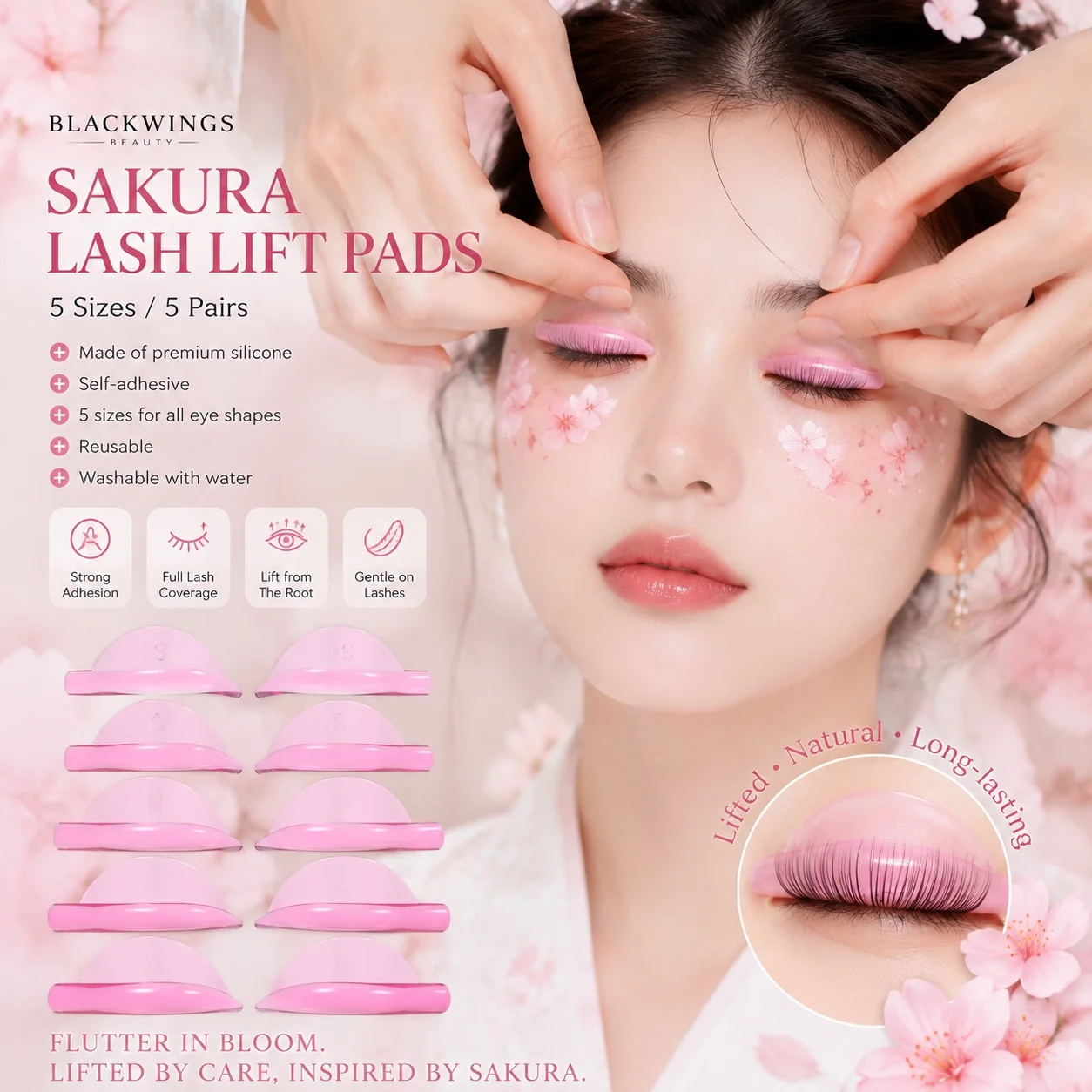 BLACKWINGS Sakura 5 Lifting 3D Silicone Eyelash Curler Shield Accessory Applicator Tool for Enhanced Mascara Applicati