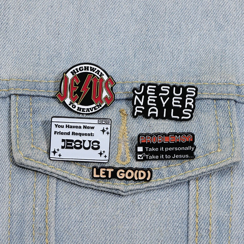 Creative Jesus Never Fails Enamel Pins Custom You Have a New Friend Request Jesus Brooch Lapel Badge Jewelry Believers Gifts