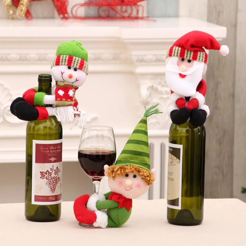 Christmas Decorations Red Wine Bottle Cover Santa Snowman Hold Wine Set Champagne Bottle Set Bar Restaurant Decoration