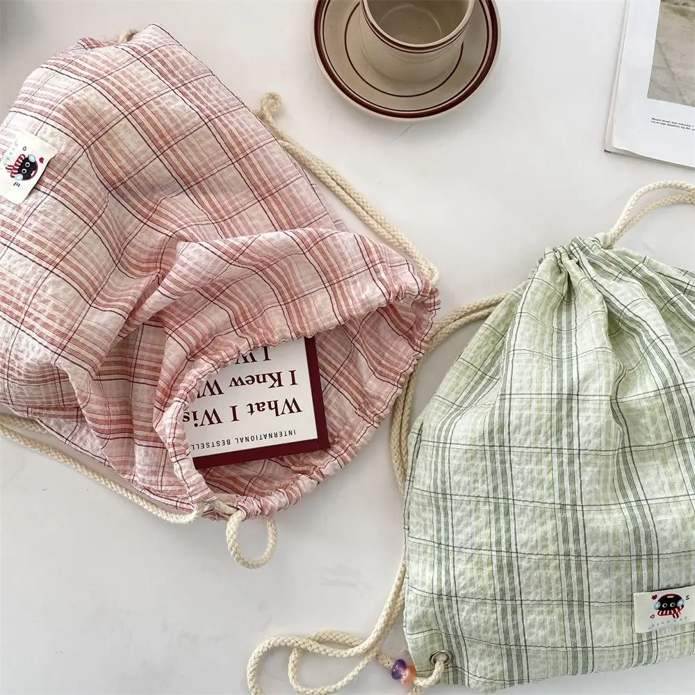 

Модная корейская клетчатая сумка на шнурке, легкий эстетический клетчатый рюкзак Y2k, повседневные студенческие школьные ранцы в стиле Харадзюку, уличные