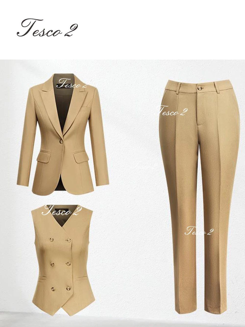 Camel – costume 3 pièces pour femmes, Chic et élégant, tenue de bureau, à la mode, pour fête de mariage