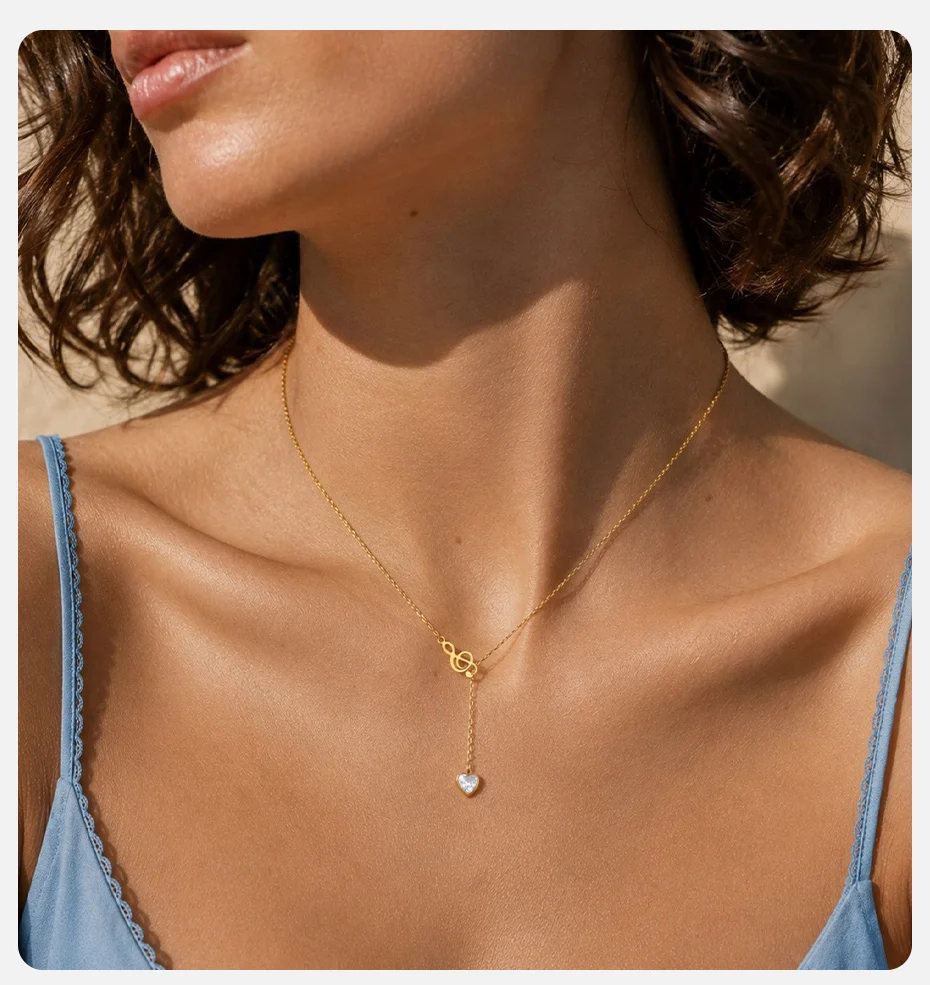 Vnox Neue Musiknoten-Herz-Halskette mit Rosa-Roten Zirkonia für Frauen, Minimalistische Y-förmige Vielseitige Quasten-Halskette – Detail 2