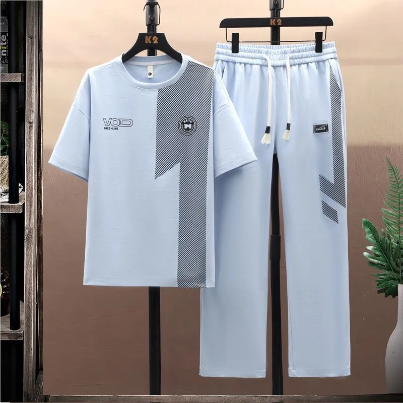 

Summer New Classic Fashion Crew Neck Breathable Printed Short Sleeve T-shirt Set Men's Casual Loose Sport Two-Piece Set