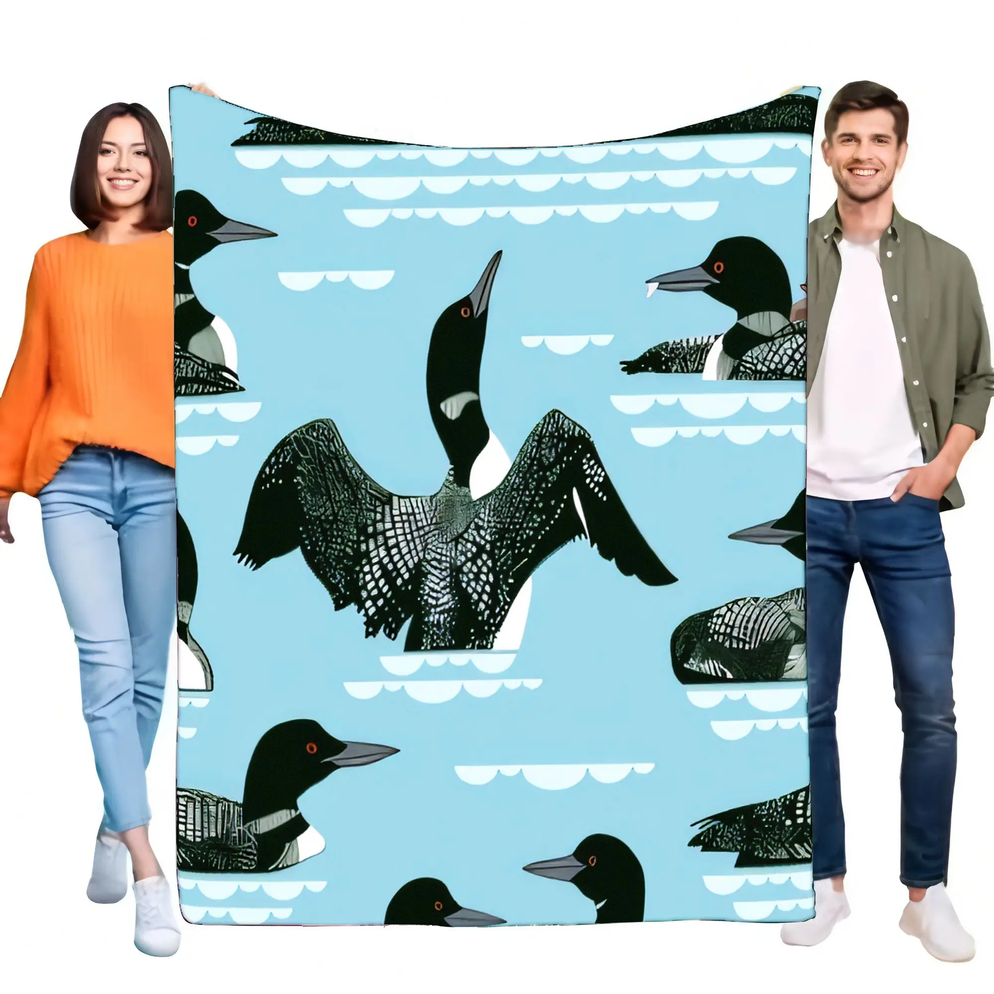 بطانية لون بيرد ناعمة ومريحة من الصوف الفانيلا لأريكة السرير، طباعة بحيرة وسماء الطبيعة للحياة البرية، ديكور منزلي دافئ خفيف الوزن Gif #1