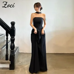 Zoci Simple Black Korea Wedding Dresses 2025 Strapless Elastic Satin A Line Bridal Gown Customized Photo Shoot Receptions Gown