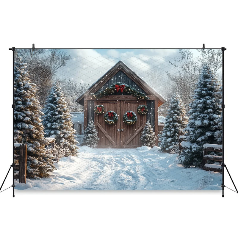 Mocsicka クリスマス写真撮影の背景冬スノーフレーク装飾写真の背景クリスマスツリー赤いドアパターン撮影バナー