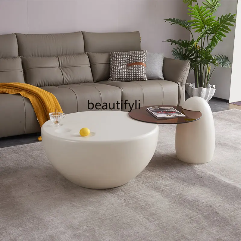 

round Tea Table Cream Style Nordic Simple Small Apartment Living Room Cat's Paw Coffee Table Size round Tea Table coffee table