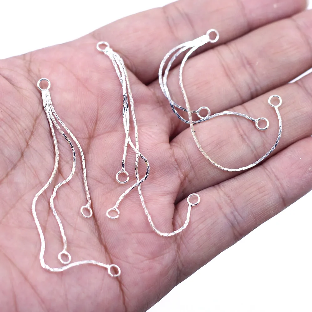 50Pcs Earrings Copper Ear Connectors Silver Plated Adjustable Chain With 4 Loops Jewelry DIY Charm Findings 89mm