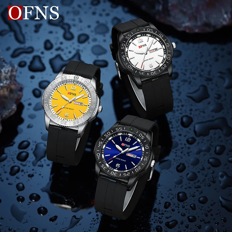 OFNS Top Brand Luxury Men\'s Quartz Watches Military Waterproof Clock Mans Business Silicone Sports Watches Watch for Men Relogio