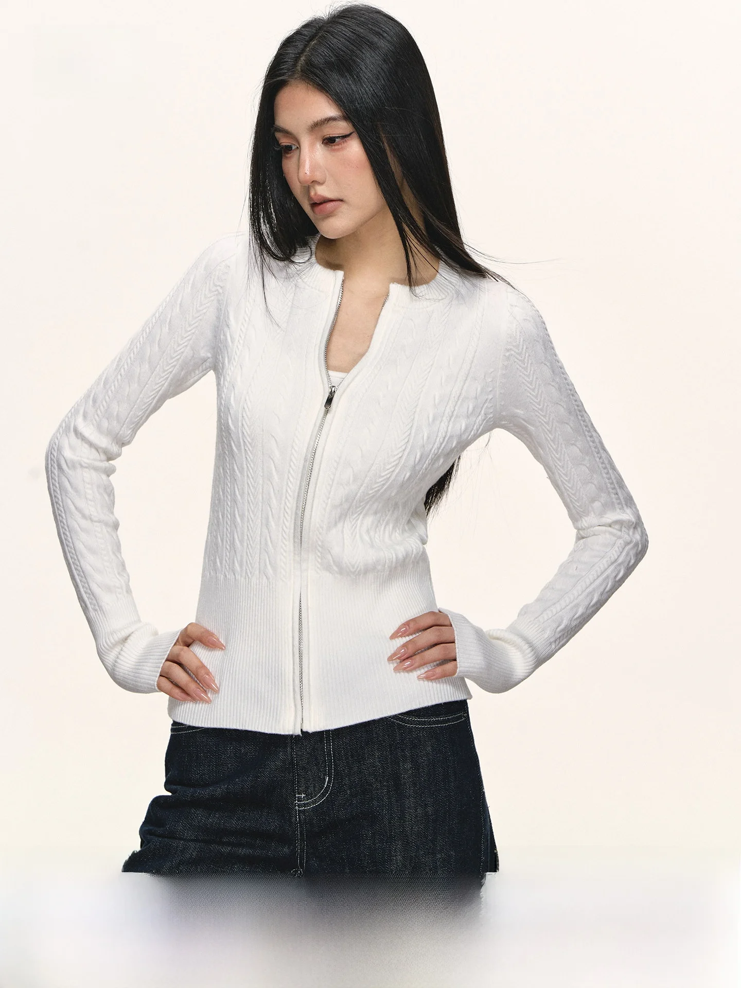 

Anna Aneae Women's Zipper Knitted Sweater Jaet Slim Fit ort Sle Vintage Winter Faion White Color Blo Open Cardigan