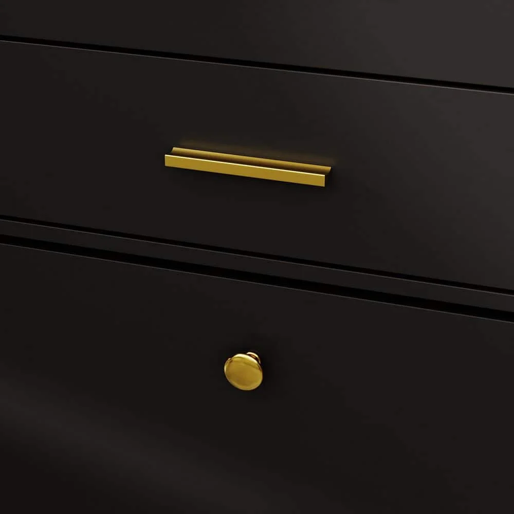 عربة مطبخ ذات سطح خشبي أسود مع 3 أدراج وخزانة واحدة وعجلات دوارة