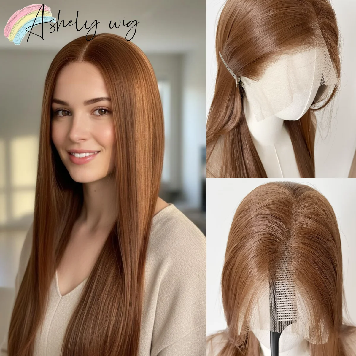 

Коричнево-русый парик для женщин, 13x4 HD, с кружевной передней частью, готовый к ношению, высококачественный, длинный, прямой, синтетический, для косплея, Pelucas