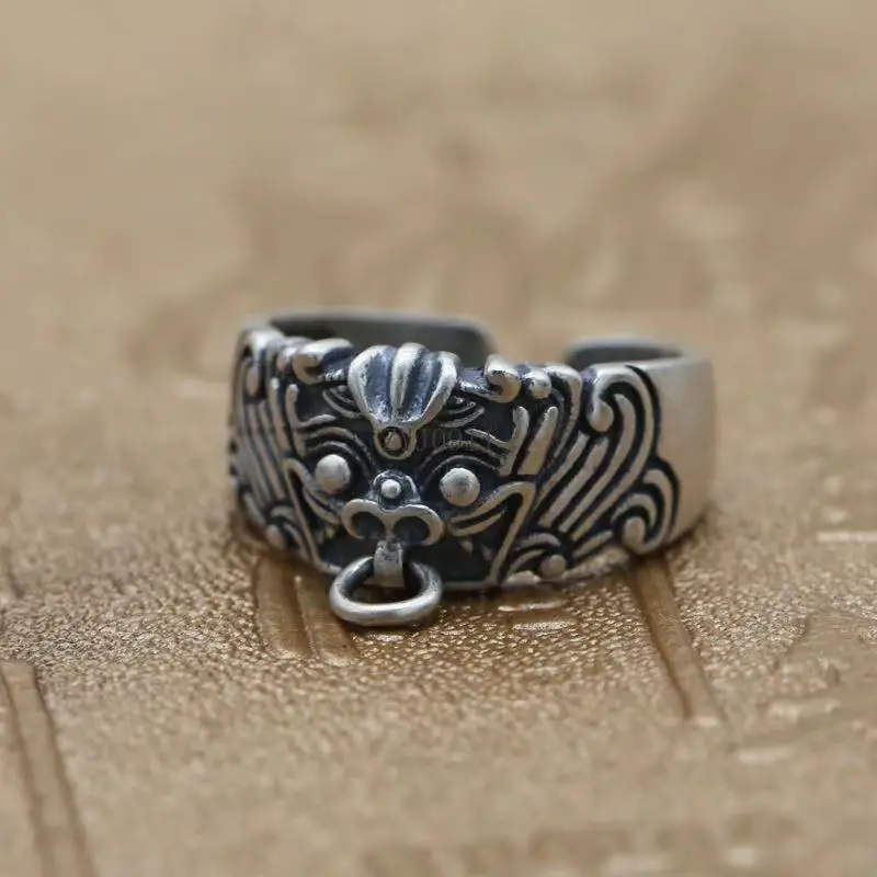 خاتم ريترو جارديان تاوتي للرجال بركة حلقة مفتوحة للجنسين إكسسوارات مصنوعة يدويًا هدية لمحبي المجوهرات