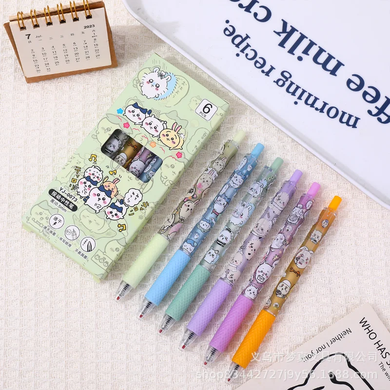 6pcs Chiikawa Gel Pen Kawaii Zwart 0.5mm Handtekening Pen Cartoon Student Schrijven Tool School Kantoorbenodigdheden Briefpapier Kids geschenken