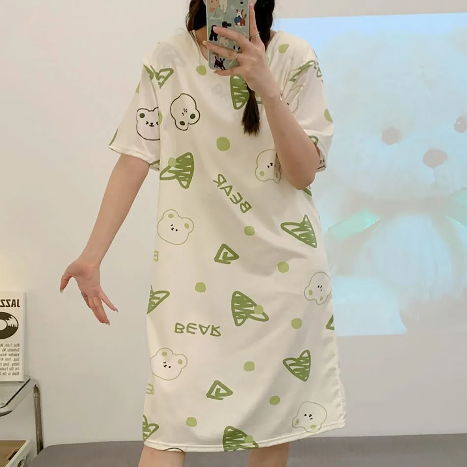 Spring Summer Nursing Maternity Dress Large Size Cute Cartoon Printed Nightgown for Pregnant Women Designed Comfort Dresses