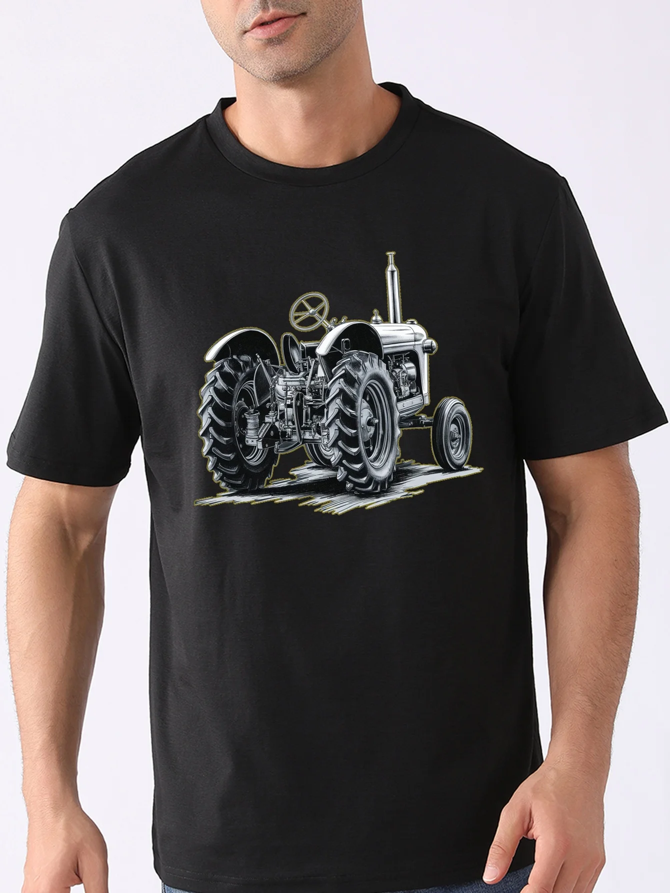 

Vibrant Pop, Tractor Illustration Print T-Shirt 100% Cotton O-Neck Short Sleeve Summer Casual Mens T-shirt Streetwear