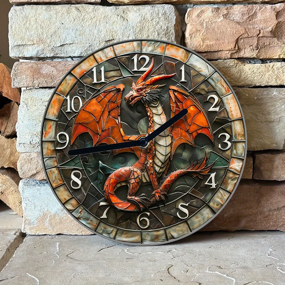 

Wall Clock With Volcanic Dragon Design - Perfect For Pet Lovers & Valentine'S Day Decor, Autumn Apartment Theme