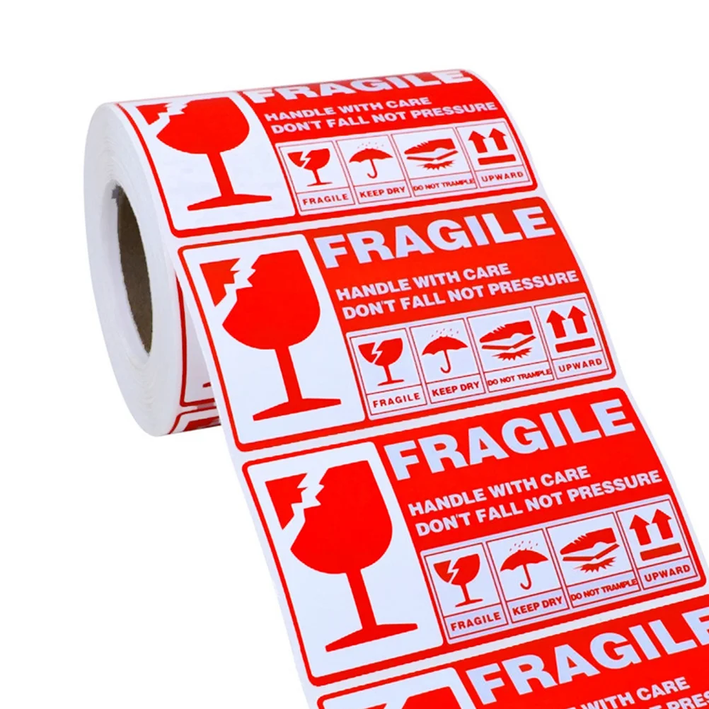 300Pcs Fragile Warning Labels Handle with Care Durable Self-Adhesive Shipping Stickers Red White Fragile Sticker