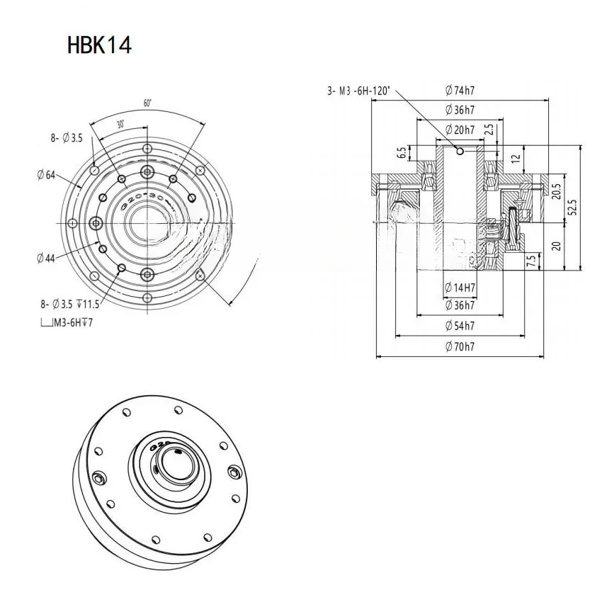 HBK25 HBK32 Harmonic Reducer Hollow  Gear Drive Stepper Servo Motor High Precision  Gearbox  Reducer