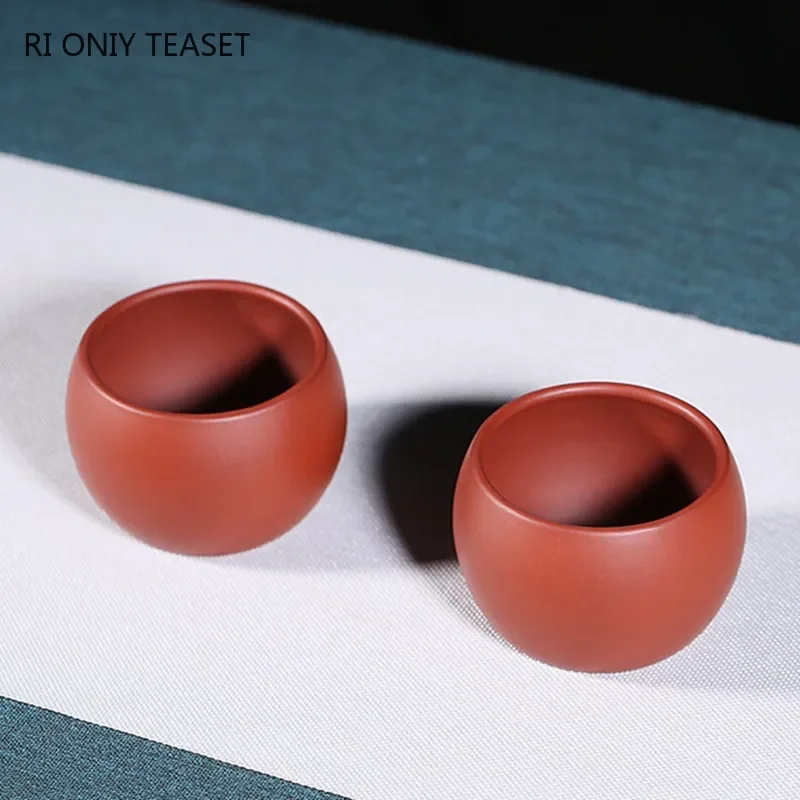 2 Pcs/set Yixing Purple Clay Teacup Handmade Tea Bowl Pu\'er Master Cup Chinese Tea Set Accessories Dahongpao Authentic 80ml