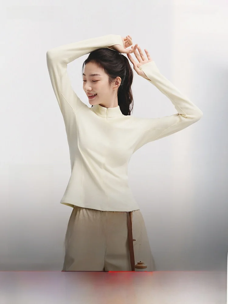 

Banana Le Ladies f Zipper Fce Lined Slim Fit Yoga Top Warm Autumn Outerwear T-irt Commute Sle Pure Color Long Sve