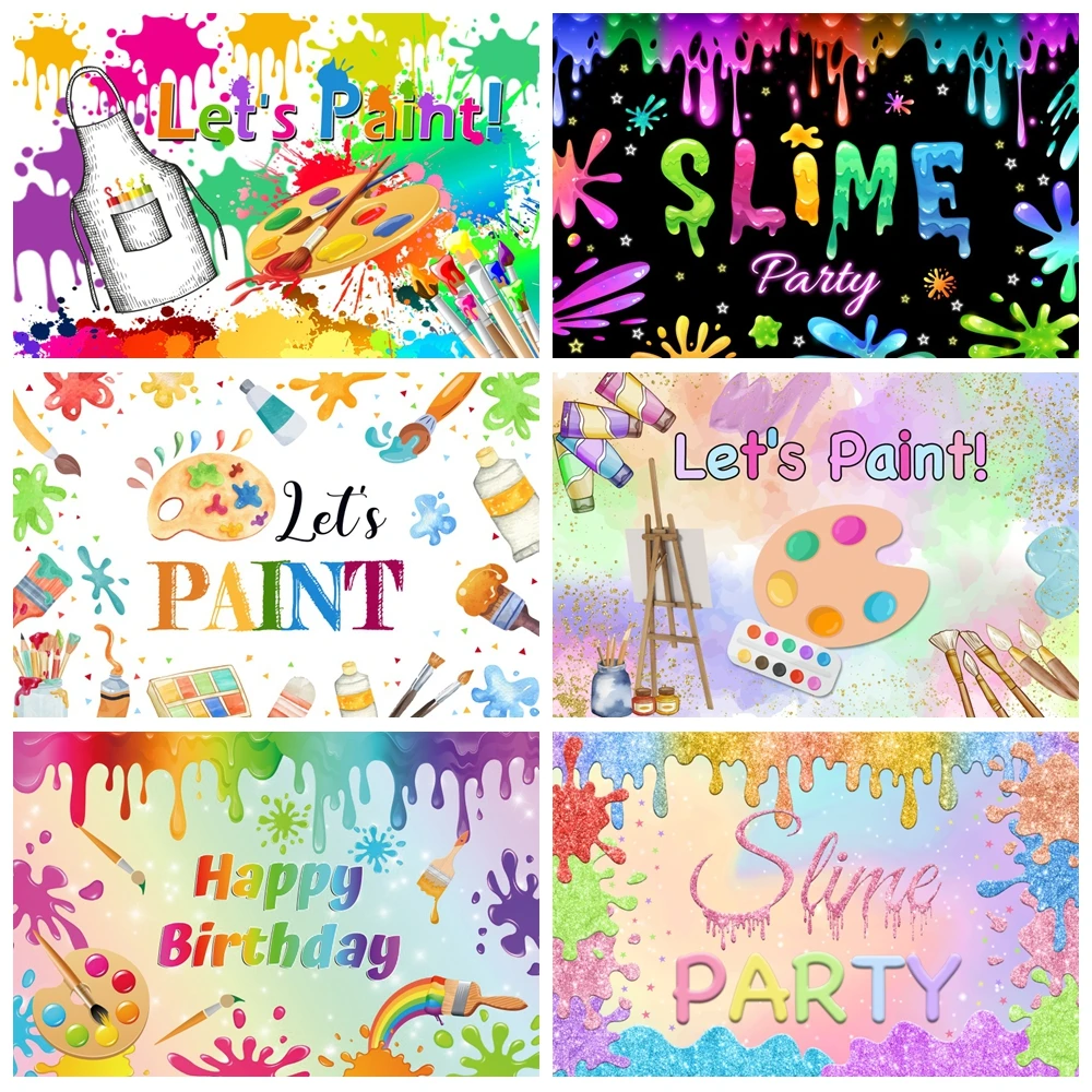 Let's Paint-telón de fondo con grafiti de acuarela para bebé y niño, vestido de fiesta de cumpleaños para un paisaje, pintura artística, fondo de fotografía