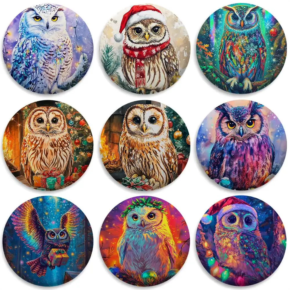 

Christmas Owl Fantasy Badges Round Exquisite Badge Brooches Creative Pins For Clothes Hat Backpack Gift Accessories