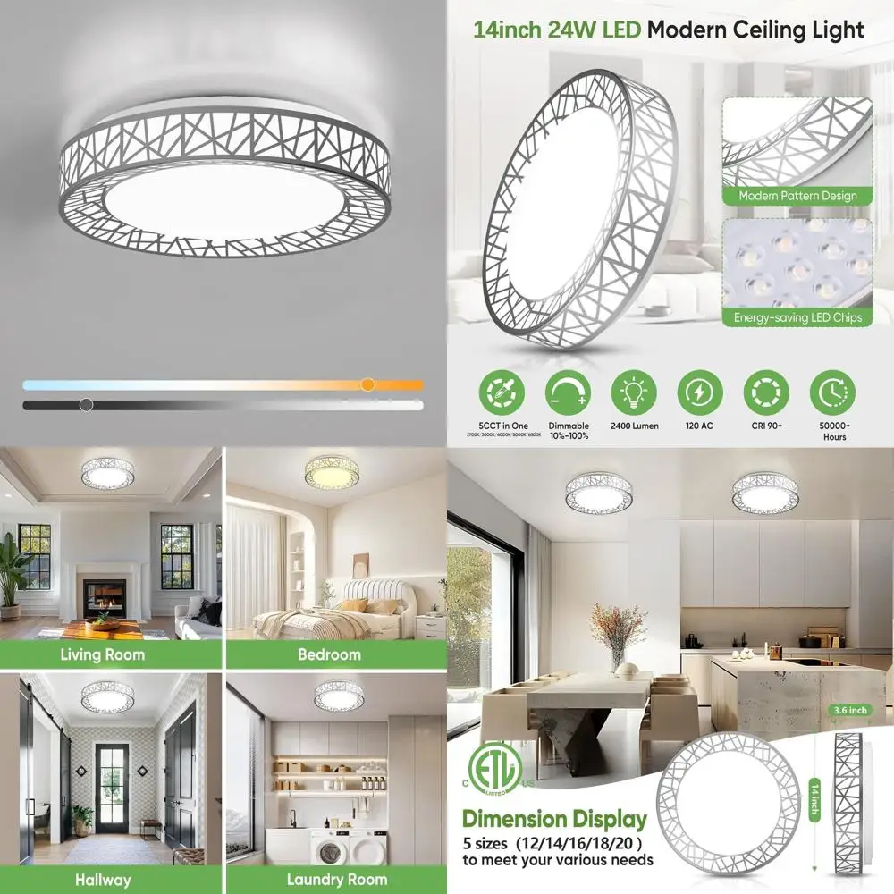 

Современный потолочный светильник с 14 светодиодами, отделка из матового никеля, 24 Вт, 2400 люмен, регулируемая цветовая температура 2700-6500K, с регулировкой яркости для домашнего использования