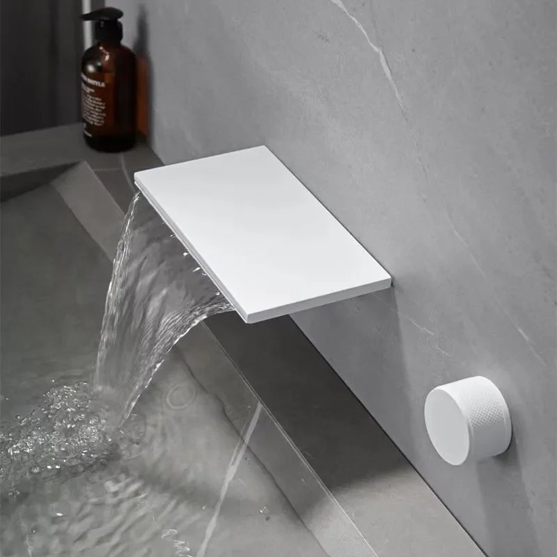 

Wall-mount Brass White Concealed Waterfall Bath Tub Basin Faucet Cold Hot Gray Water