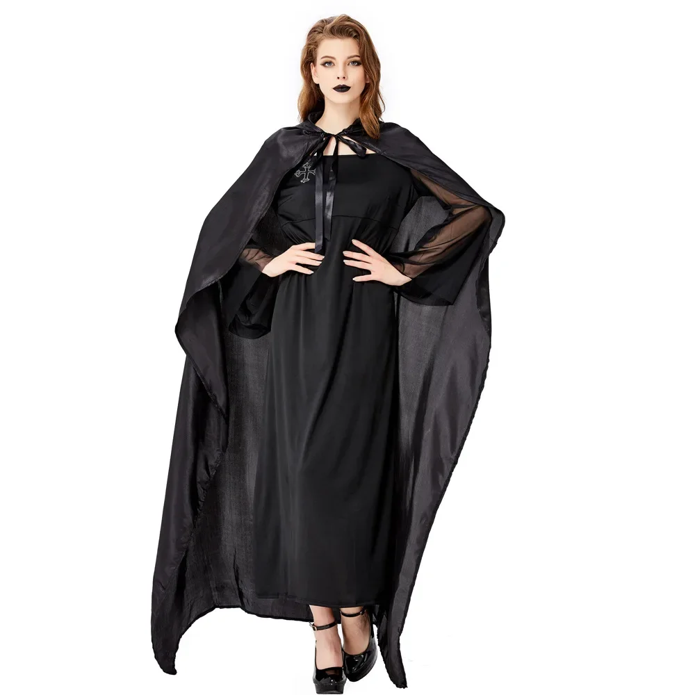 

Adult Vampire Coustme Black Pole Palying Cloak Suit Women Ghost Bride Cosplay Outfit Halloween Fantasia Party Fancy Dress