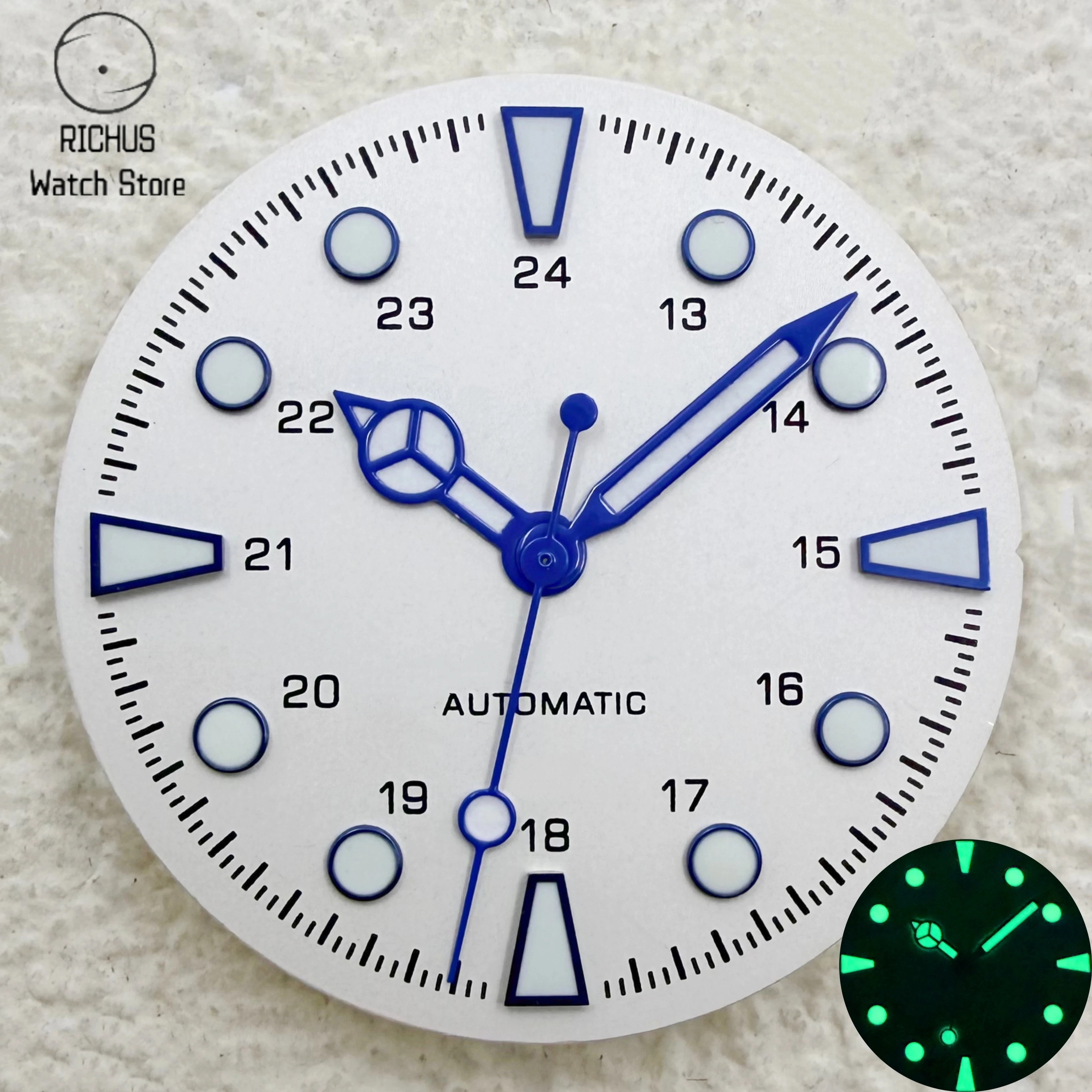 28.5mm Sterile Watch Dial Hands Set Green Luminous Fit NH35 NH36 ETA2824 2836 Miyota 8205 8215 DG2813 Automatic Movement