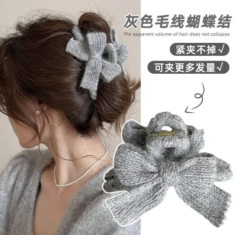 Autumn and Winter Plush Bow Grab Clip Wool Claw Hairclip Handmade Para El Cabello Крабик Для Волос Hair Accessories for Women