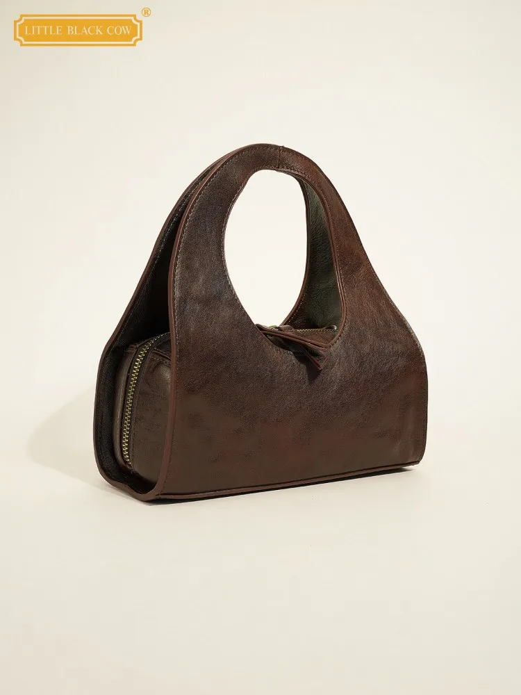 

Elegant Women New Casual Zipper Cowhide Genuine Leather Single Shoulder Bag Designer Crossbody Hobos Bag Fashion Tote Handbag