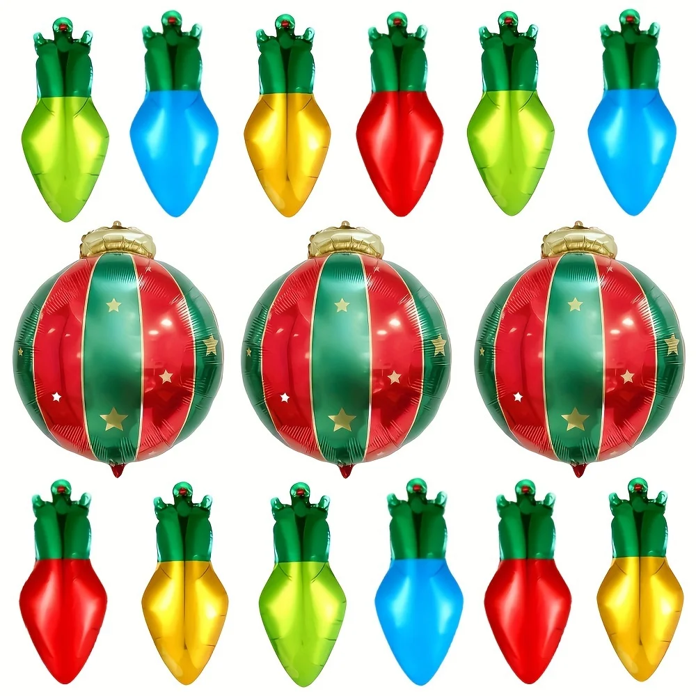 15 stücke Weihnachten Glühbirne Ballon Set Rot Grün Aluminium Folie Ballons Weihnachten Party Dekoration Urlaub Hängende Dekoration – Detail 3
