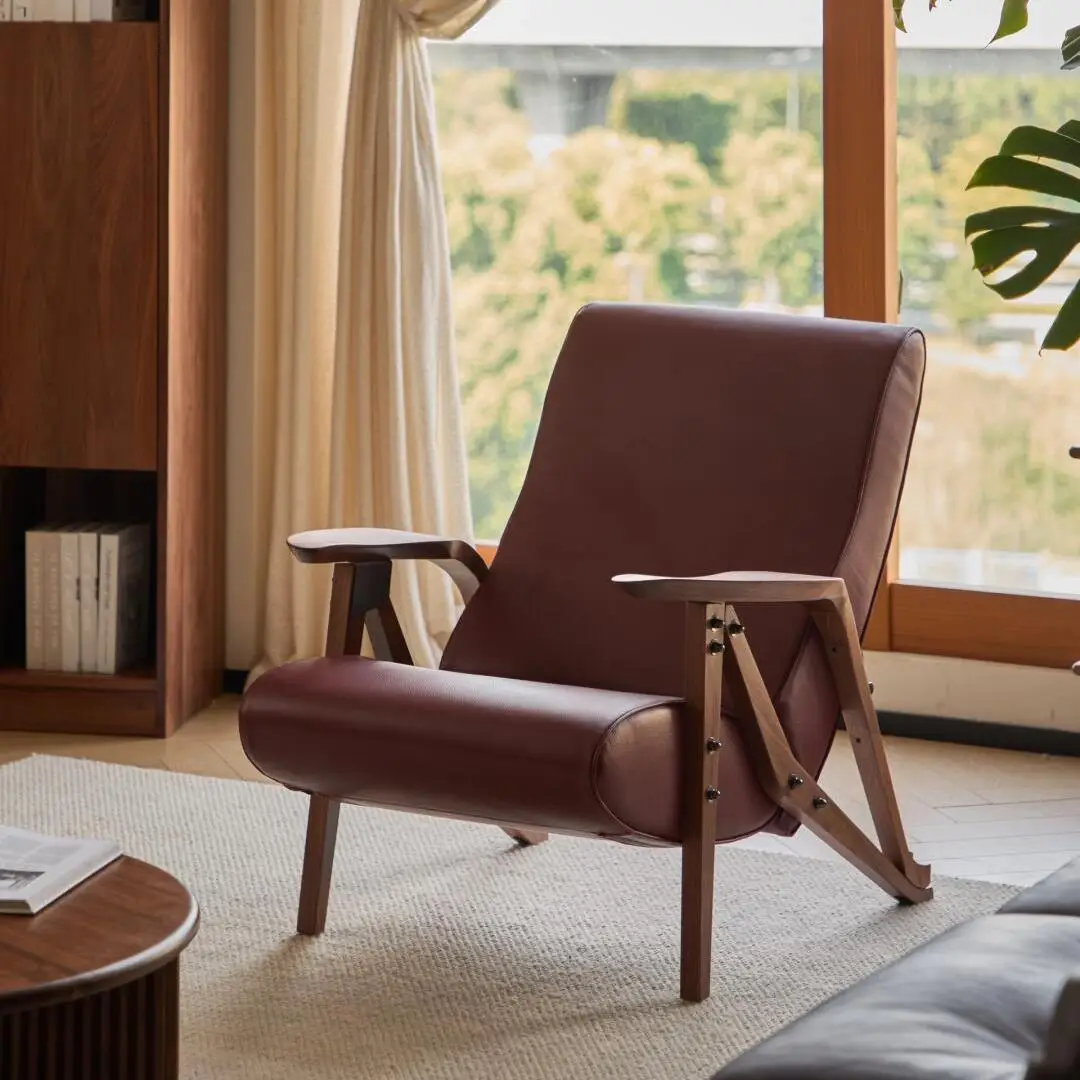 LTT Pre-Owned Single Sofa Chair Living Room Balcony Lounge Chair Solid Wood Armchair with Adjustable Backrest