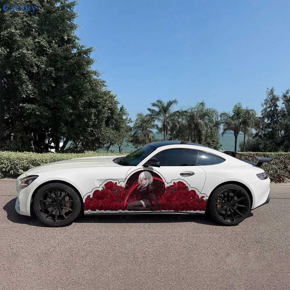 

2pcs Rose Girl Car Sticker Full Body Decal Decoration Covering Scratches Protect Car Sticker Waterproof Car Vinyl Wraps